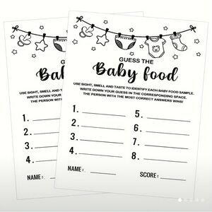 Baby Shower Guess the Baby Food Game Cards